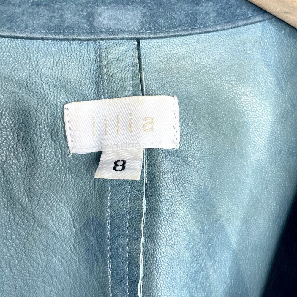 Illia Denim Leather Blazer Sz 8 Blue Suede Denim Look Indie Sleaze Y2K Eclectic - Picture 5 of 10